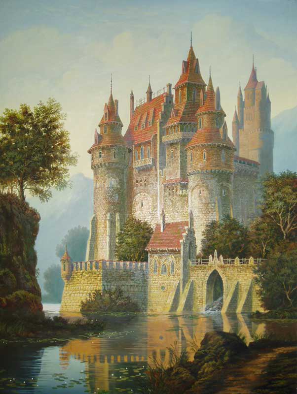 Замок на озере - замок, пейзаж - оригинал