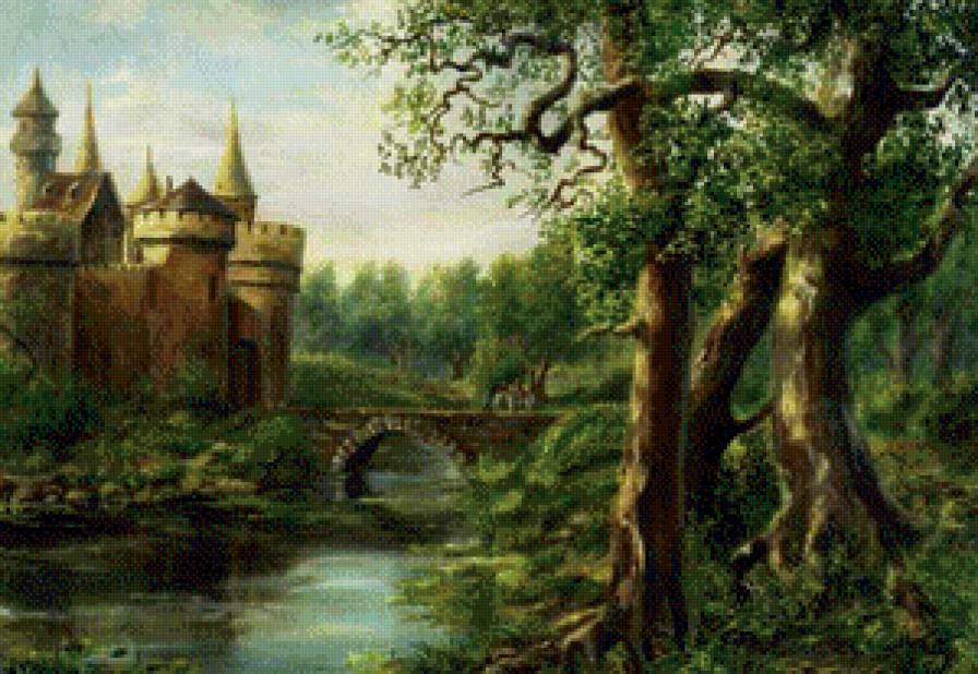 Замок в лесу - замок, пейзаж - предпросмотр