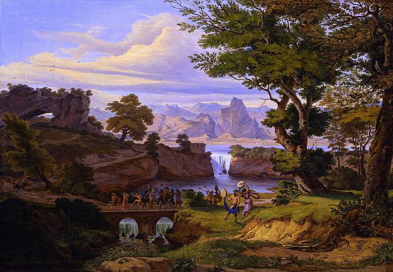 Праздник - река, мост, пейзаж, горы - оригинал