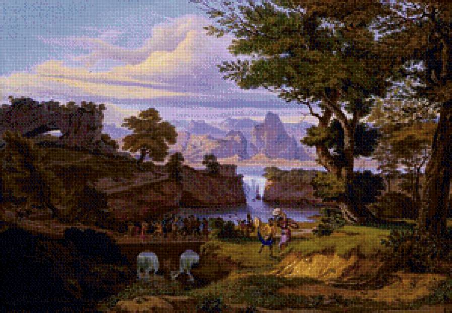 Праздник - река, пейзаж, мост, горы - предпросмотр