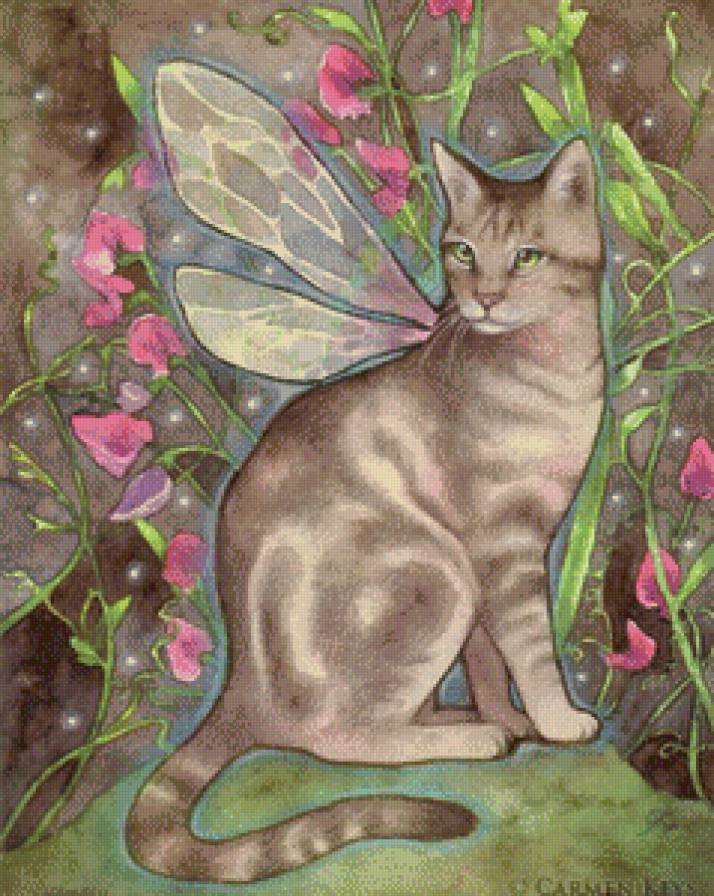 Кошечка с крылышками - коты, фэнтези, животные - предпросмотр
