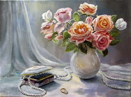 ваза с розами - натюрморт, шкатулка, ваза, розы, цветы, украшение - оригинал