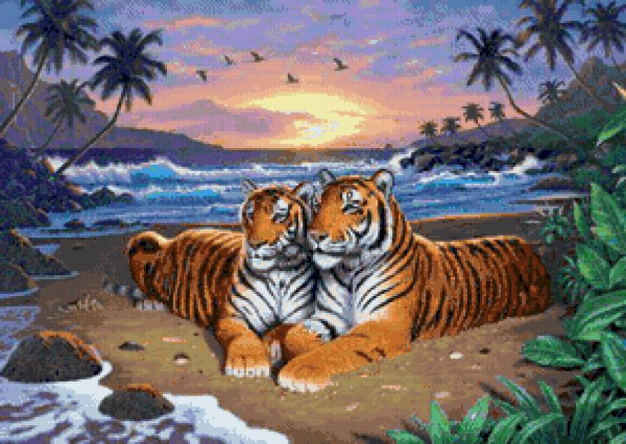 тигриная семья - тигры, животные - предпросмотр