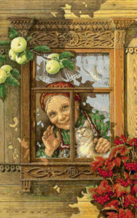 ожидание - окно, котики, бабушка - предпросмотр