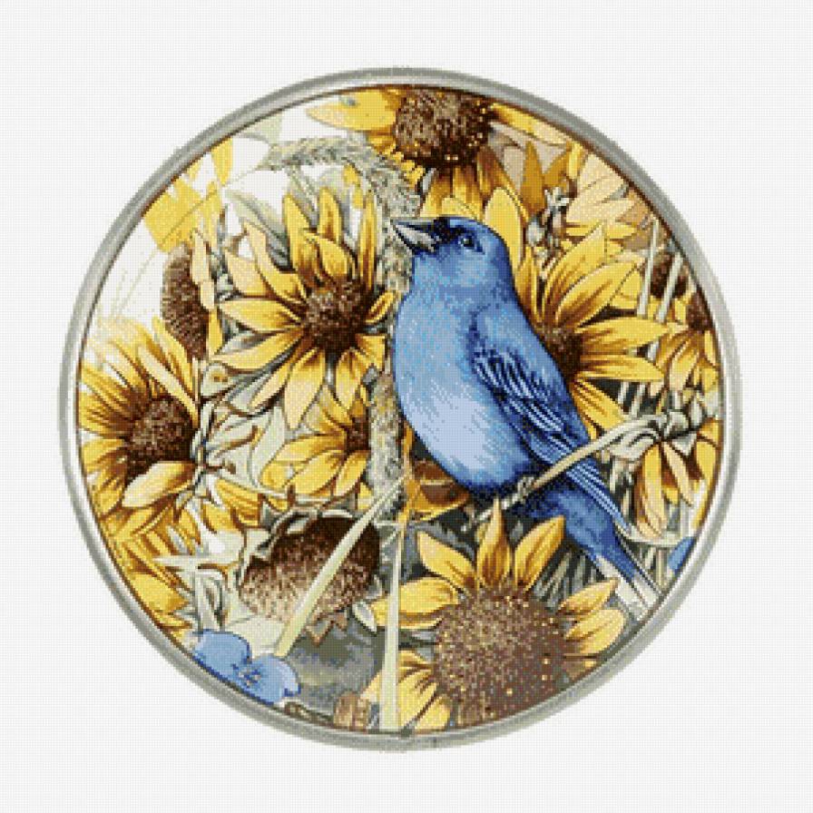 Птица в подсолнухах - птицы, цветы - предпросмотр
