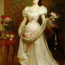 Оригинал схемы вышивки «дама с цветами» (№601105)
