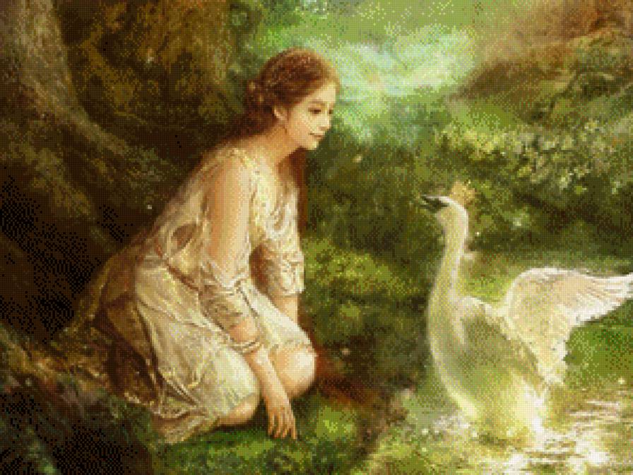 встреча - птицы, живопись, девушки - предпросмотр