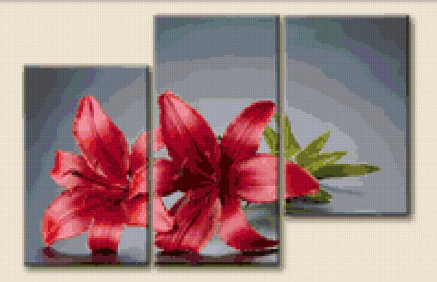 лилия красная - триптих, цветы - предпросмотр