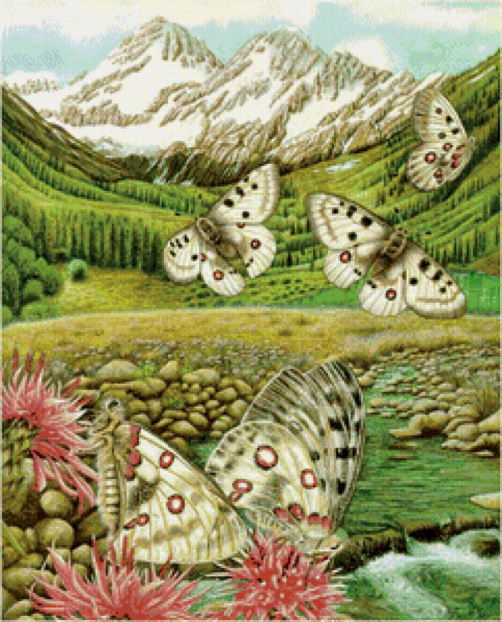 пейзаж с бабочками - картина - предпросмотр