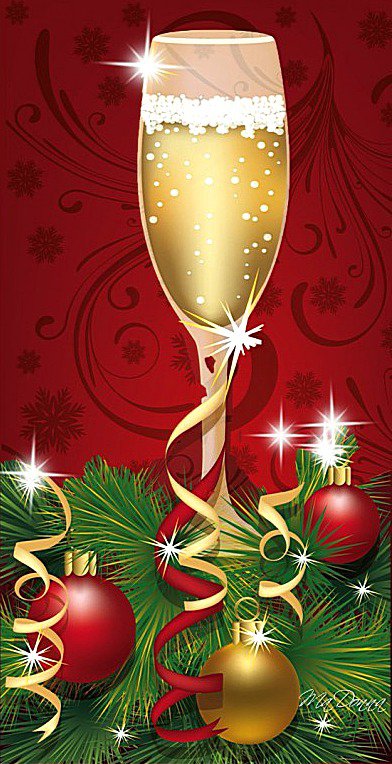 Триптих - правая часть - свеча, шарики, триптих, бокал, елочка - оригинал