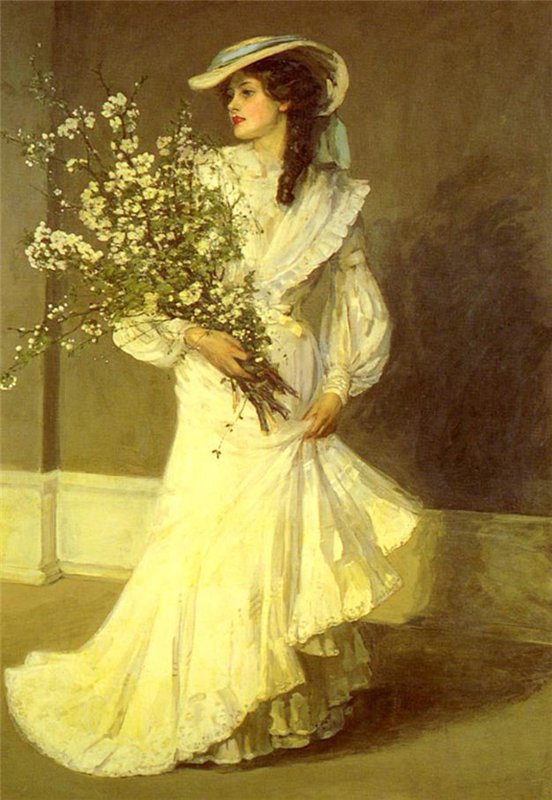 барышня с цветами - девушка - оригинал
