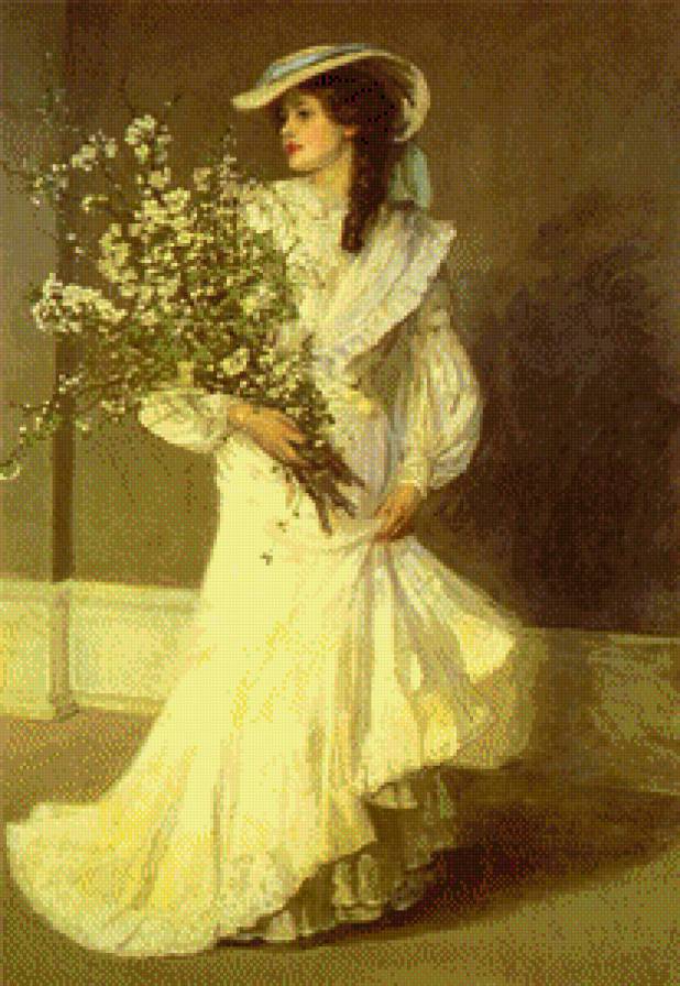 барышня с цветами - девушка - предпросмотр