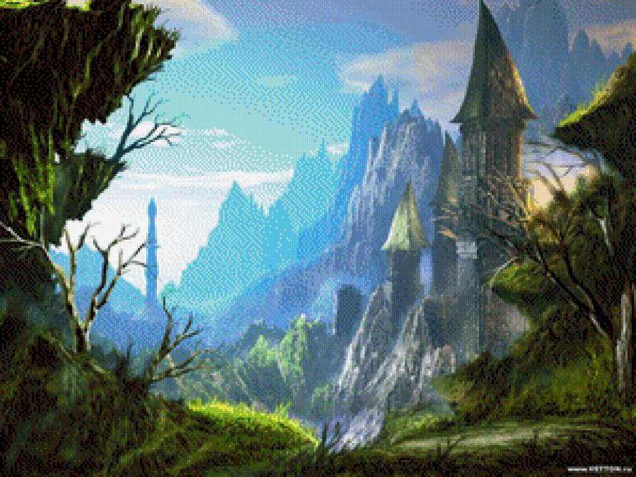 сказочные горы - лес, замок, горы - предпросмотр