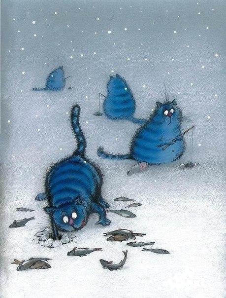 Рыболовы.. - живопись, коты - оригинал