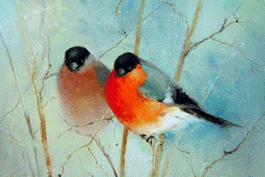 Снегири - птицы, живопись, снегири - предпросмотр