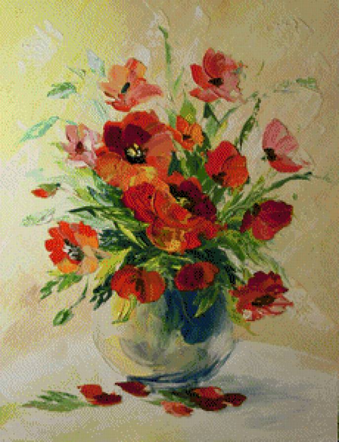Букет маков - живопись, цветы, букеты, маки - предпросмотр