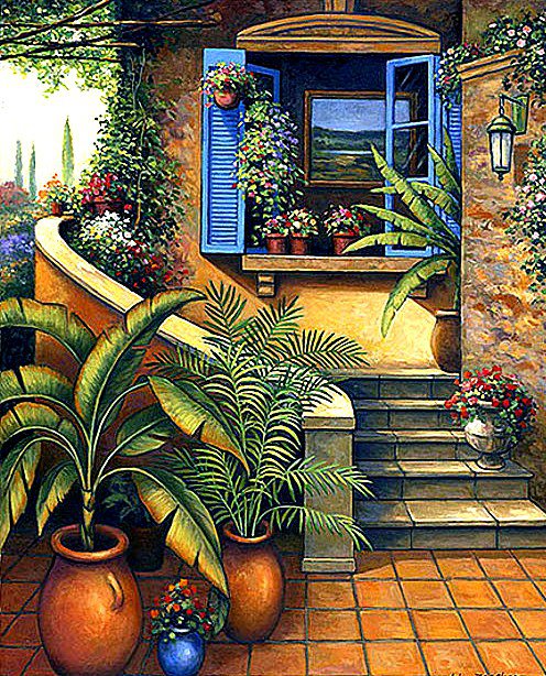 Солнечный дворик - дворик, дом, цветы, море - оригинал