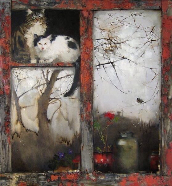 Мария Чепелева - кошки, живопись, окно - оригинал