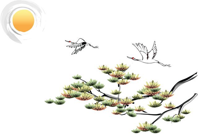 Журавли и кедровая ветка - журавли - оригинал