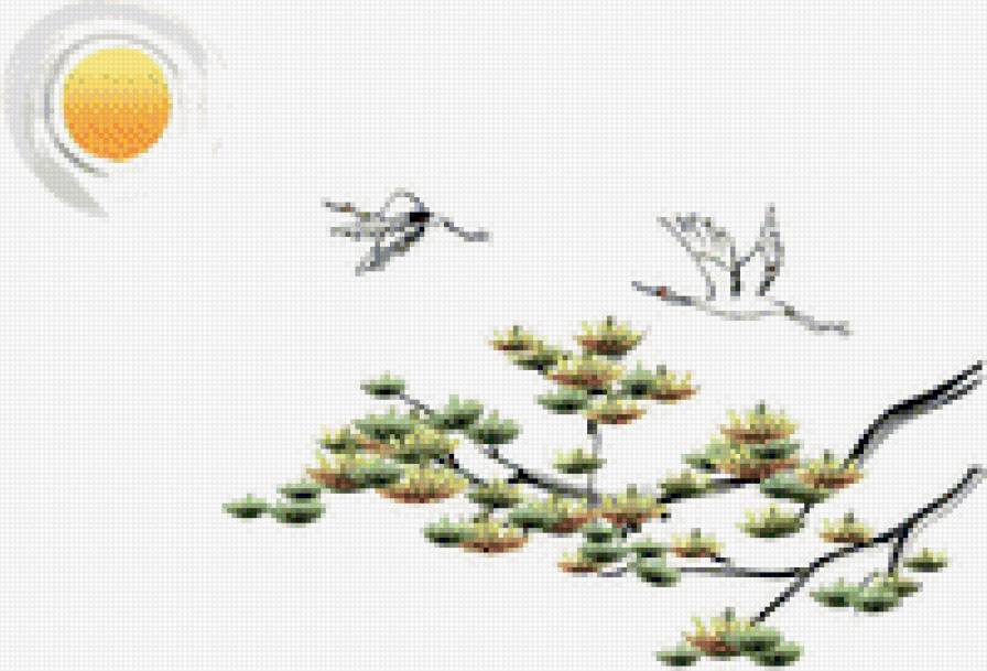 Журавли и кедровая ветка - журавли - предпросмотр