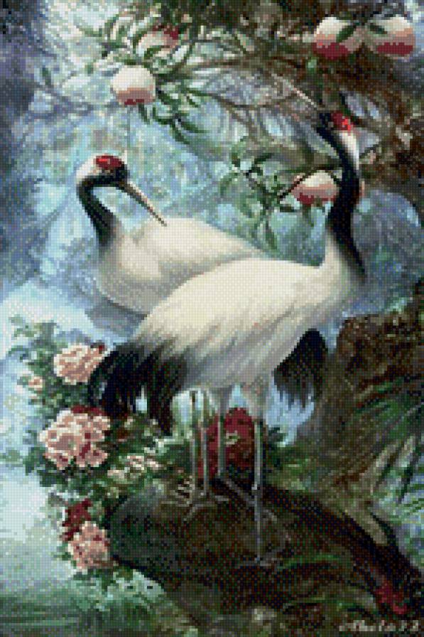 Журавли в саду - журавли - предпросмотр