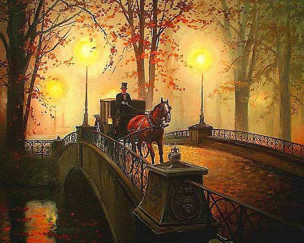 Экипаж - вечер, поездка, карета, мост - оригинал