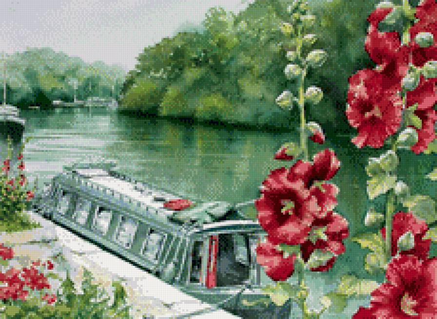 Мальвы у реки - предпросмотр