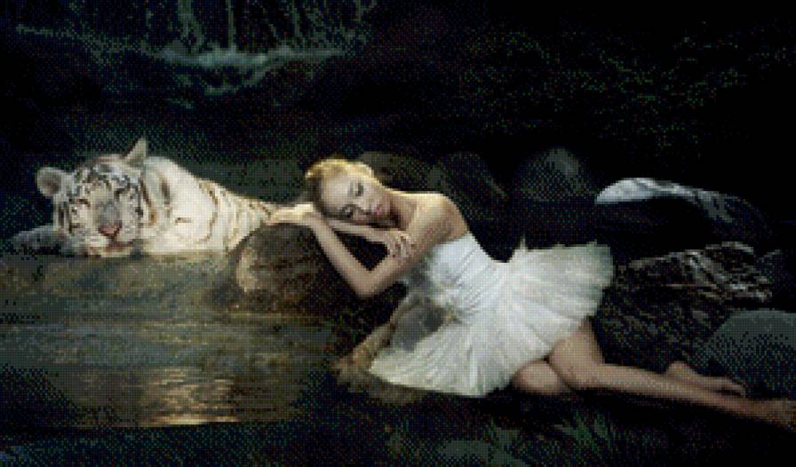 Девушка - двое, девушка, тигр - предпросмотр