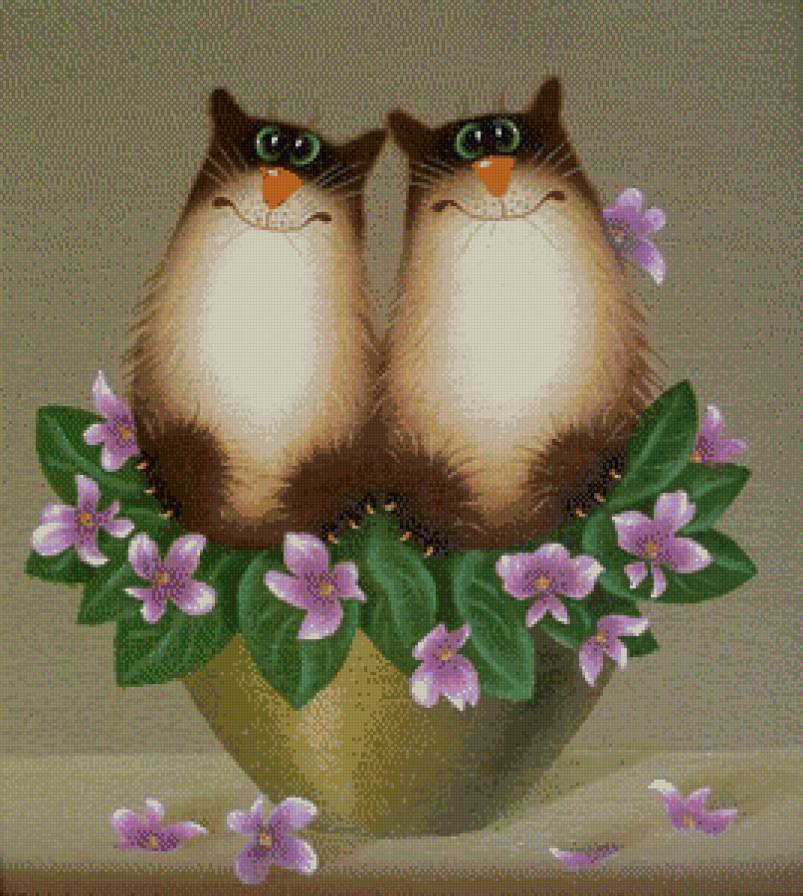 Котики в цветах - приколы, цветы, юмор, кот, животные - предпросмотр