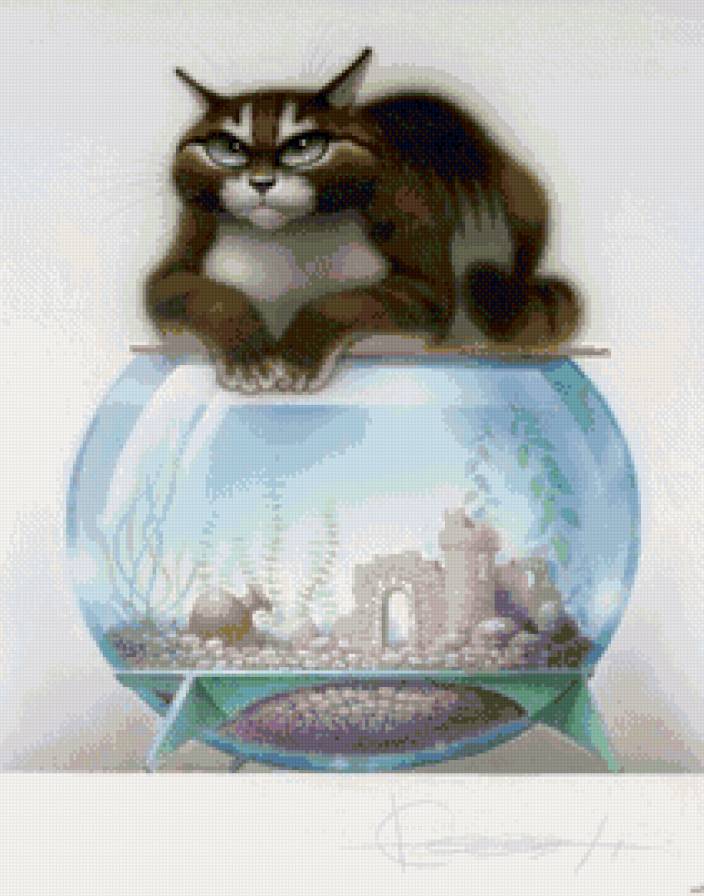 Кот и аквариум - аквариум, кошка - предпросмотр