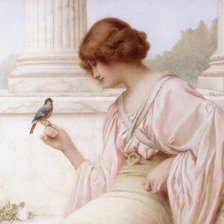 Оригинал схемы вышивки «девушка с птичкой» (№605504)