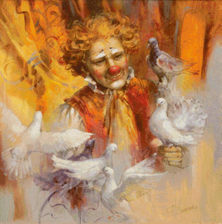 добрый клоун - картина акварель - предпросмотр