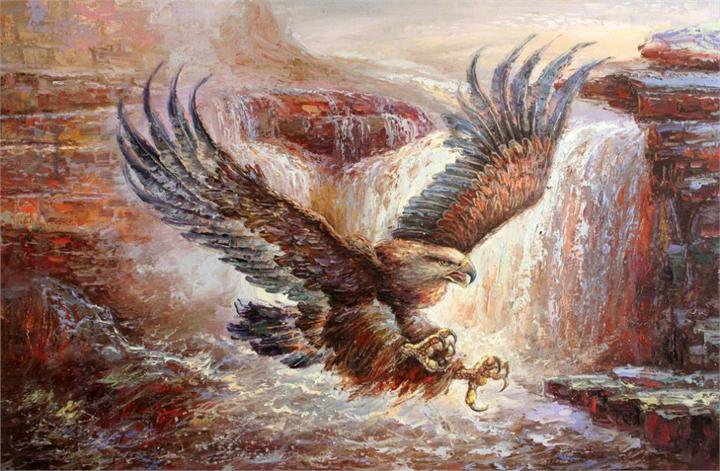 орел над водопадом - пейзаж, птицы, животные - оригинал