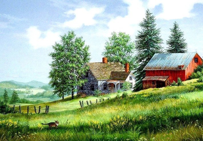 Сельские домики - пейзаж, дома, природа, деревня - оригинал
