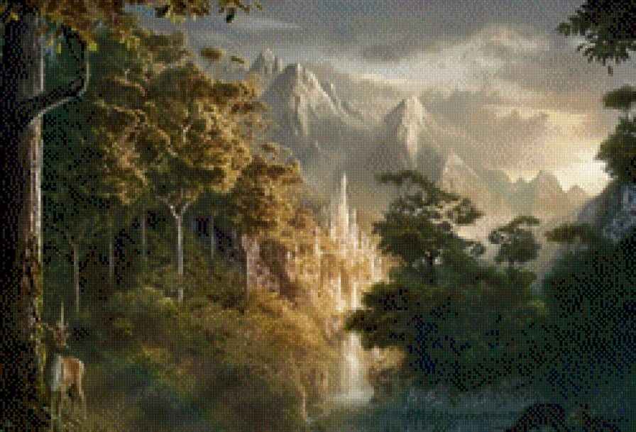 олений замок - пейзаж, замок, олени - предпросмотр