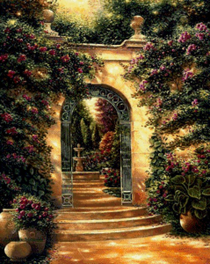 Цветущий сад - калитка, цветы, сад - предпросмотр
