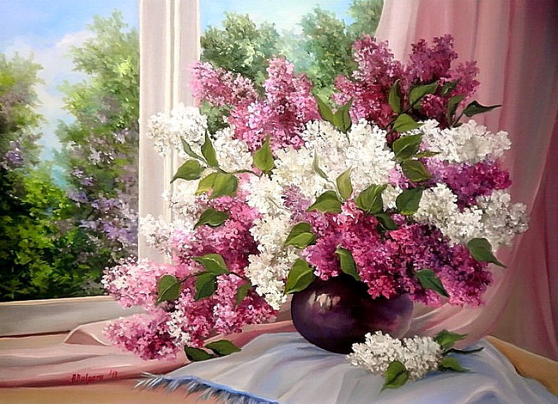 Сирень у окна - букет, цветы, сирень - оригинал