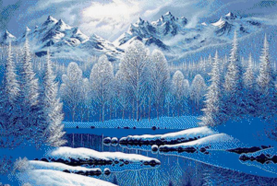 Голубая зима - горы, зима, пейзаж - предпросмотр