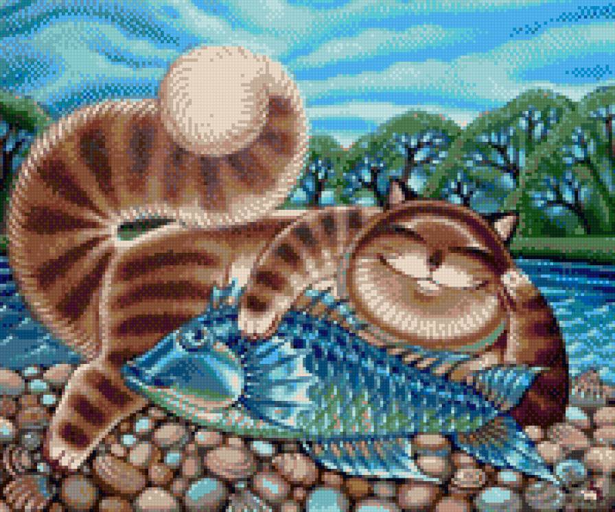 Кот и рыбка - рыба, рыбалка, кот - предпросмотр