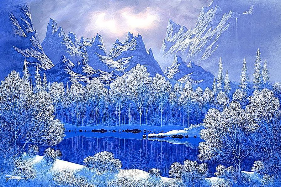 Голубая зима - горы, зима, пейзаж - оригинал