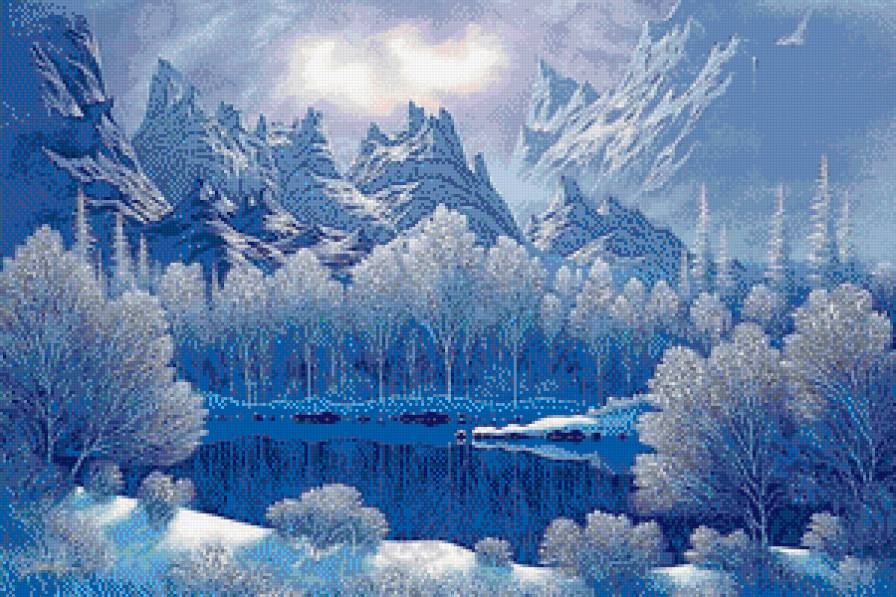 Голубая зима - горы, зима, пейзаж - предпросмотр
