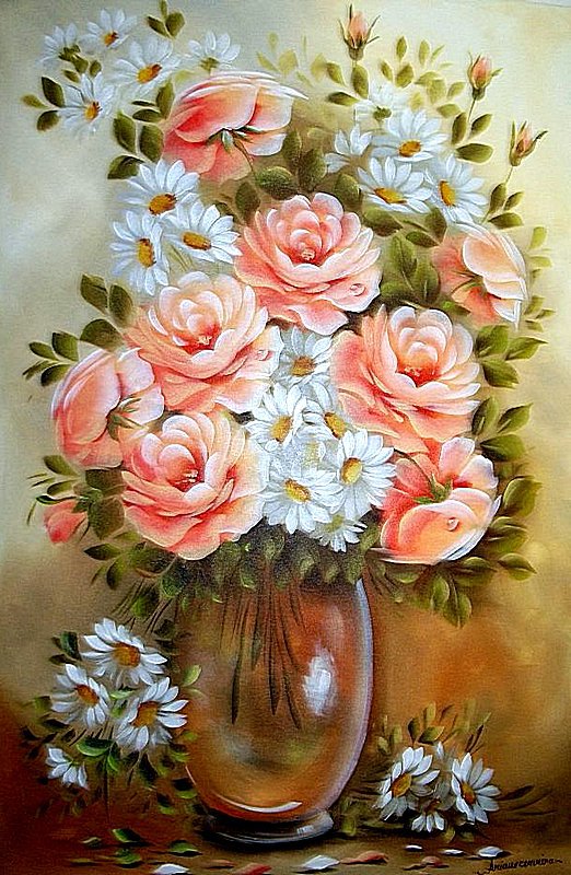Букет - букет, розы, ромашки, цветы - оригинал