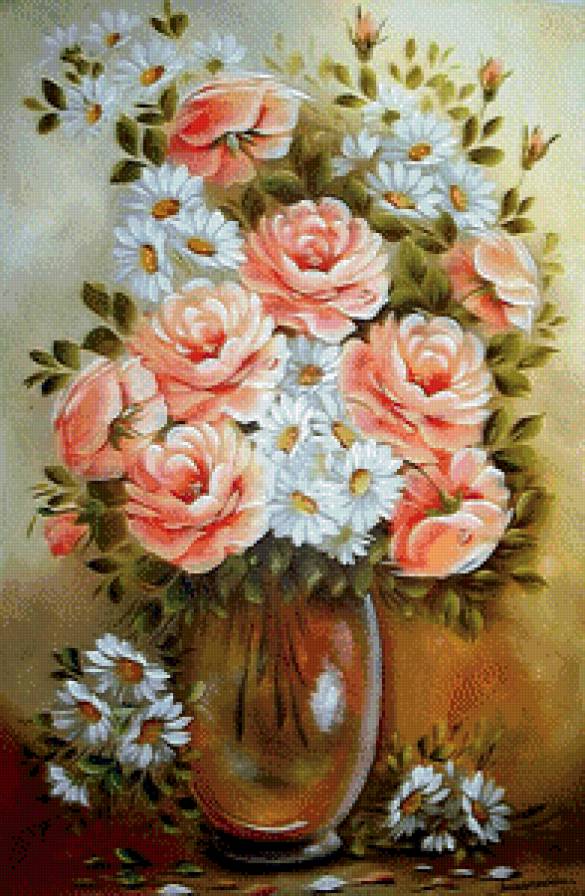 Букет - букет, розы, ромашки, цветы - предпросмотр