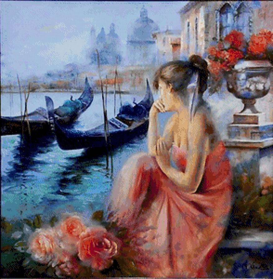 Венеция - картина девушка акварель - предпросмотр