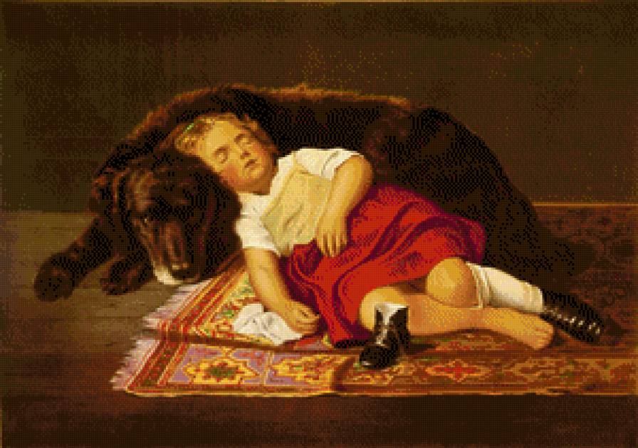 Набегалась.. - девочки, собаки, картина, живопись - предпросмотр