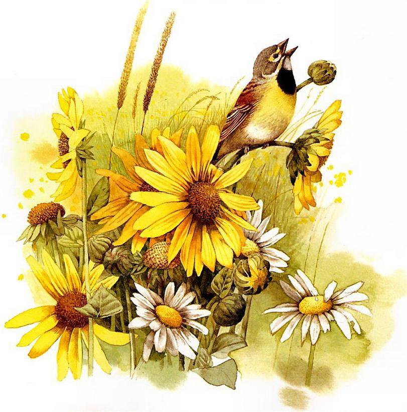 Птица и цветы - оригинал