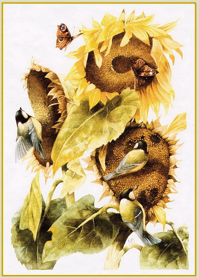 Птицы на подсолнухах - оригинал