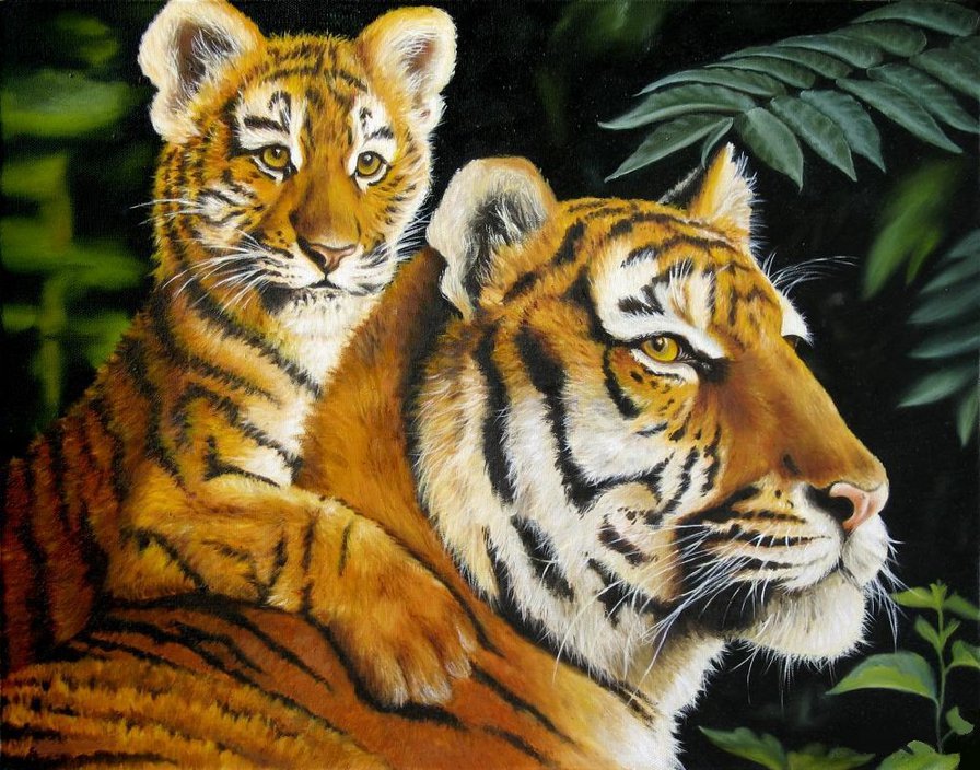 мать и дитя - тигр, хищник, дитя, мать, тигрица, тигры, тигренок - оригинал