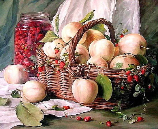 Летние дары - яблоки, земляника, корзинка - оригинал