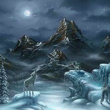 Оригинал схемы вышивки «зимняя ночь в горах» (№608965)